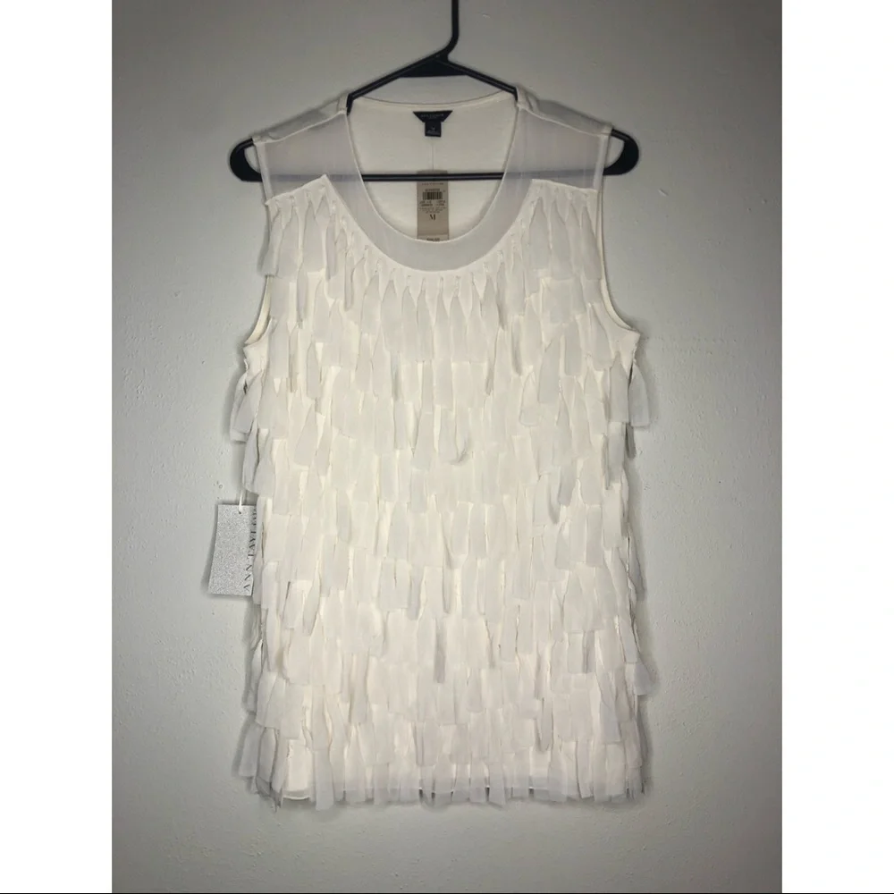 NWT Ann Taylor Cream Fringe Top - Picture 2 of 8